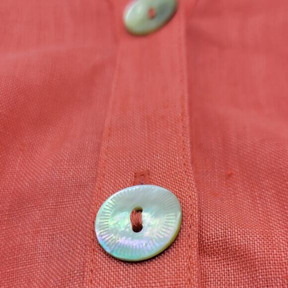 Saks Fifth Avenue Tunic Top Women's Large Coral 100% Linen Long Sleeve Popover - Picture 7 of 10